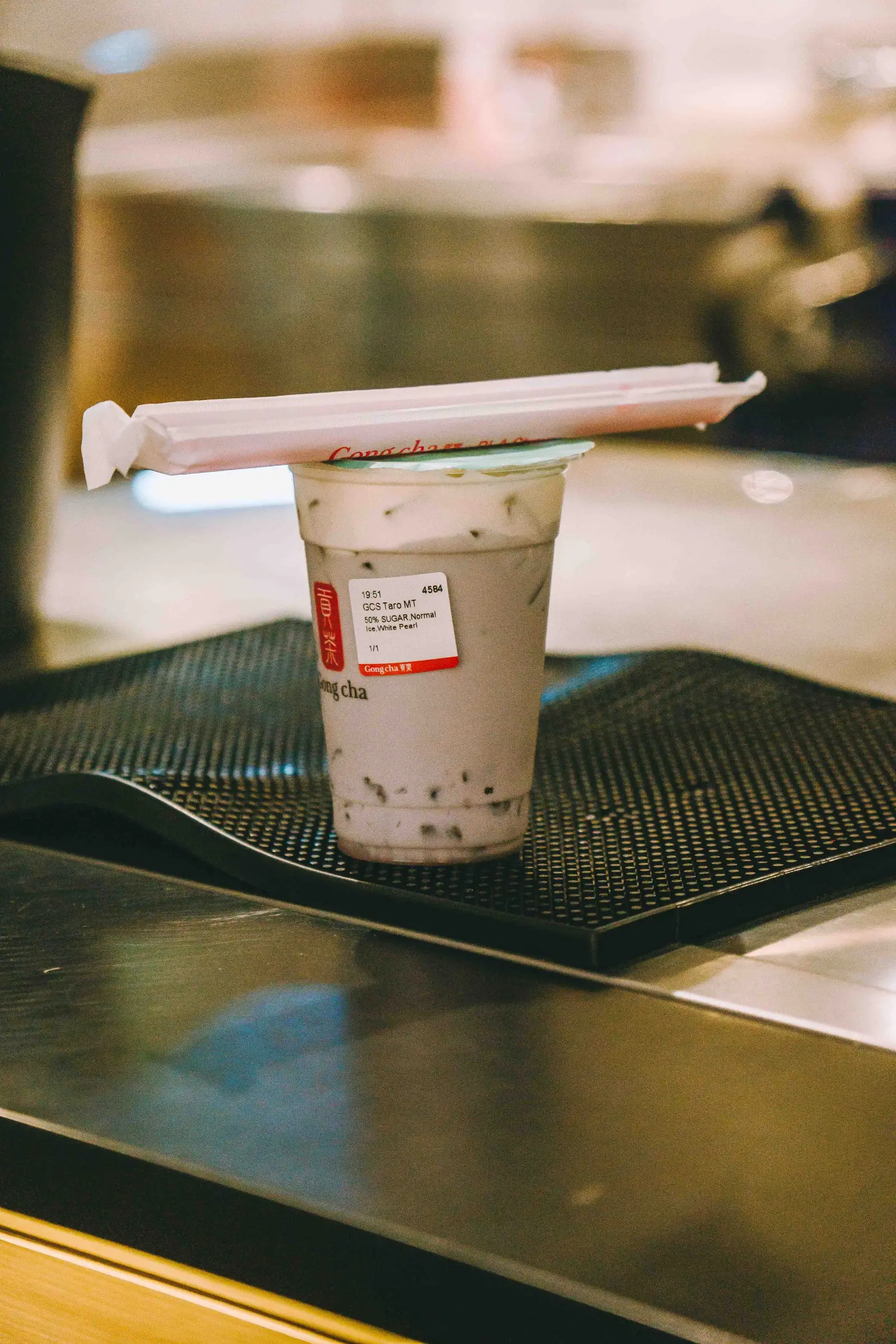Bubble tea at a counter