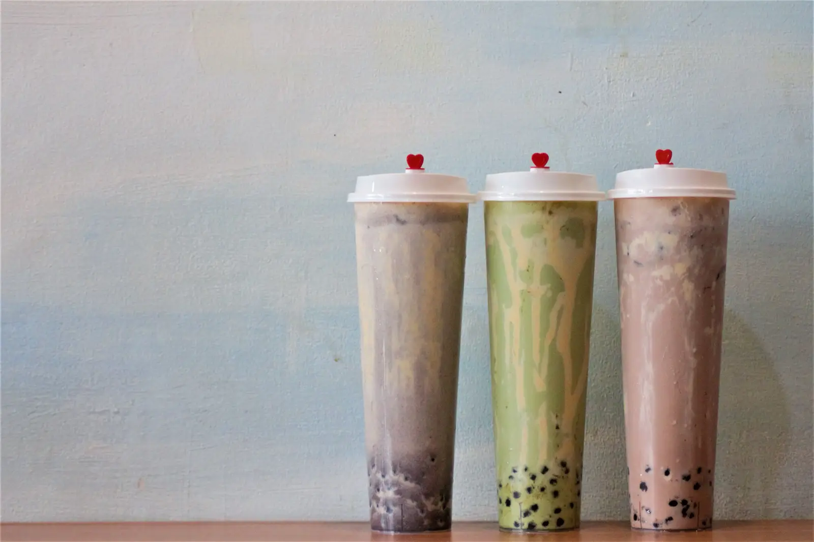 Three bubble teas with different flavors