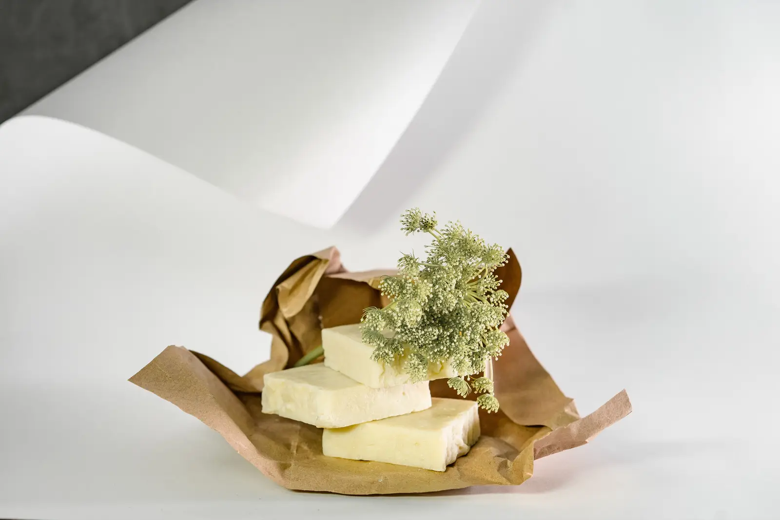 Packaged handmade soap with kraft-paper labels