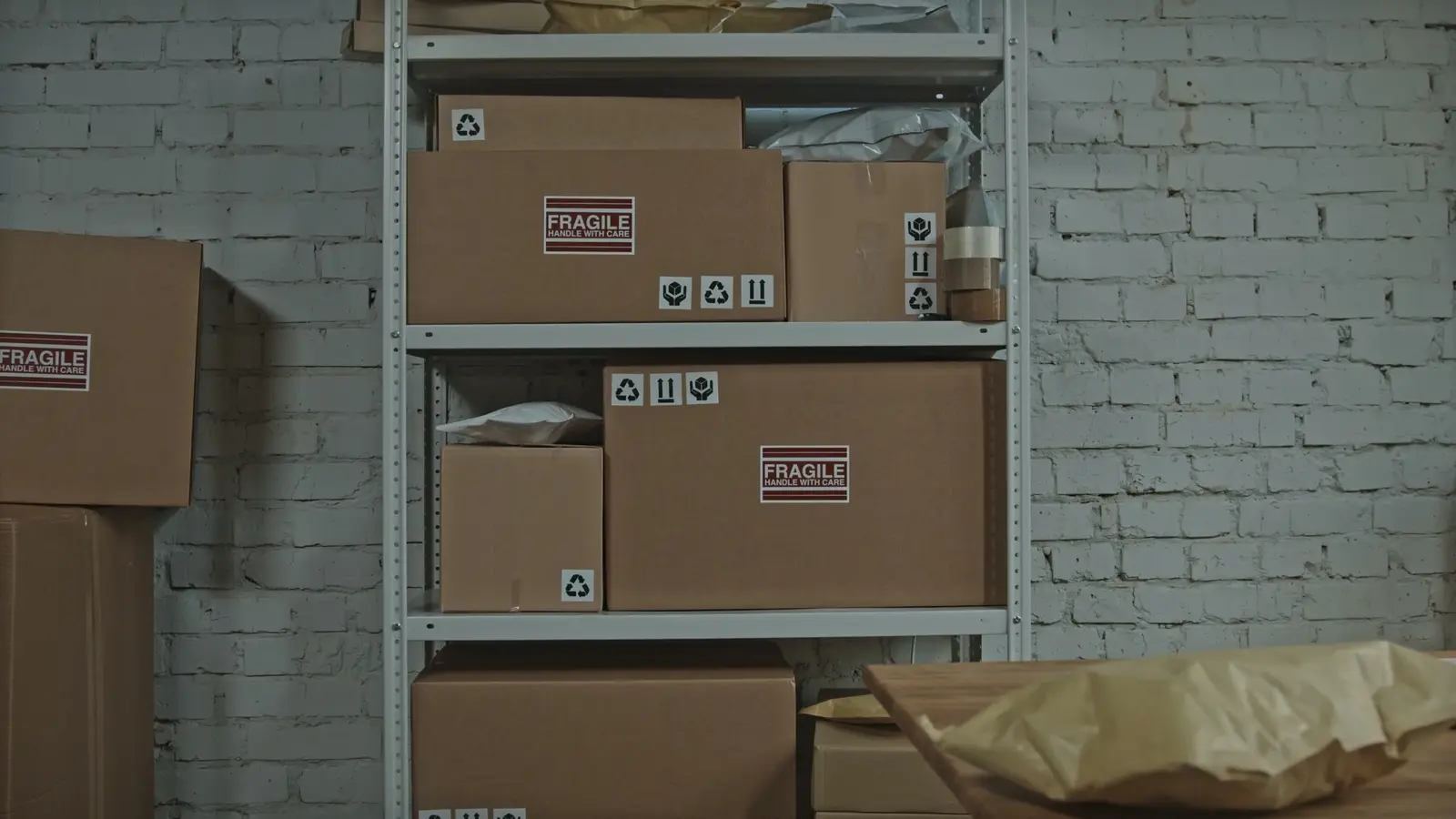 Parcels on shelves waiting to ship