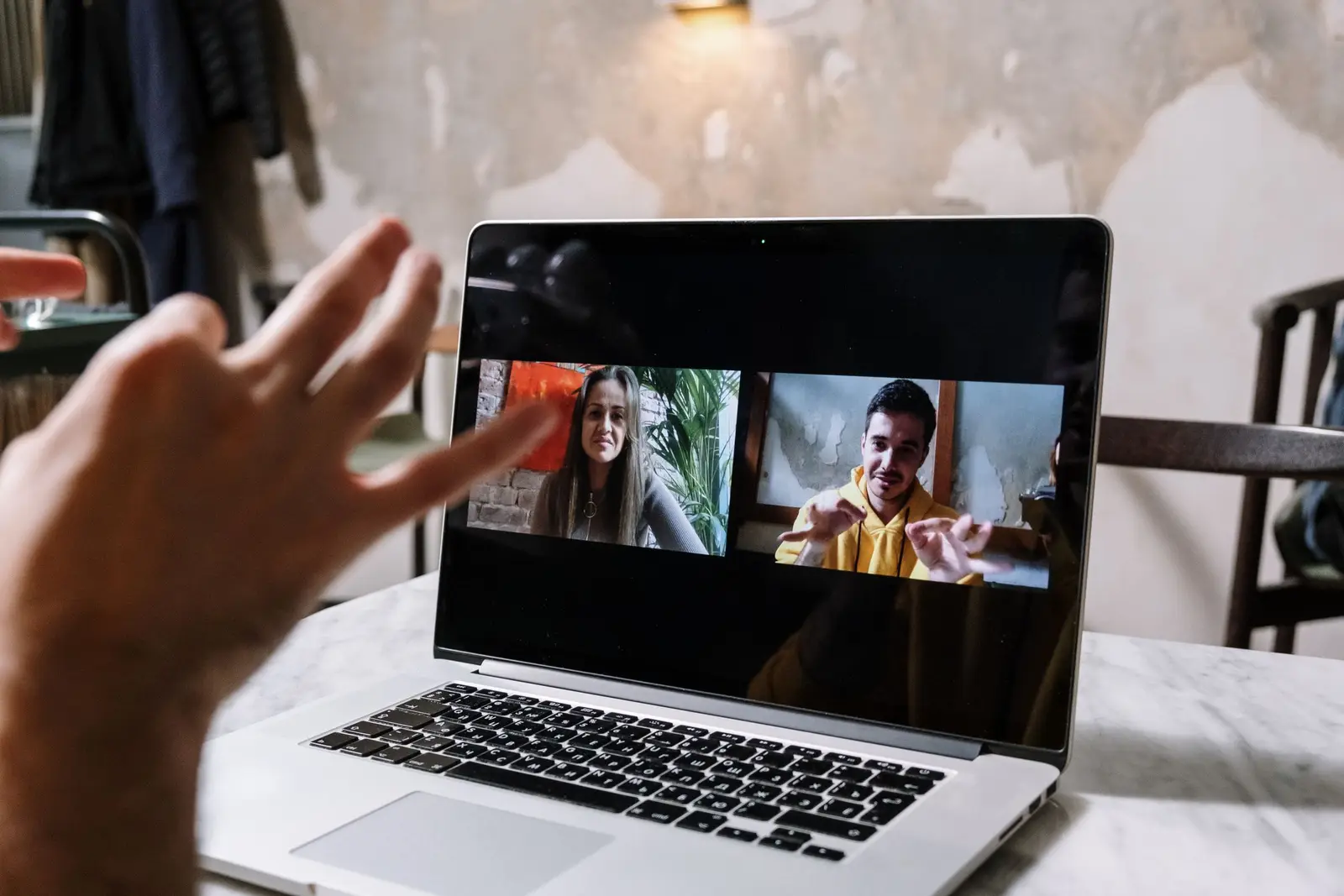 A video meeting through a laptop